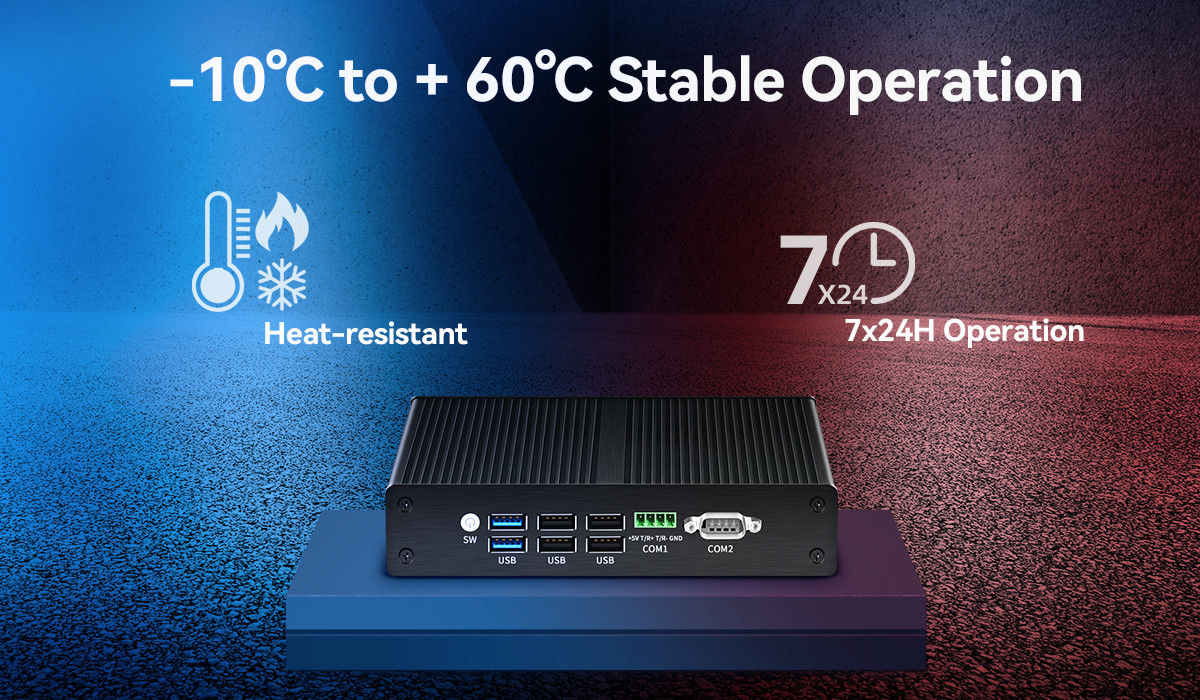 Industrial Fanless Mini Computer Linux Intel N100 DDR4 16G RAM 4LAN Dual COM