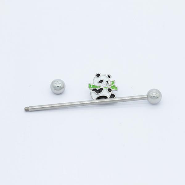 Cute Enamel Panda Industrial Bar Piercing Jewelry 316 Stainless Steel 38mm