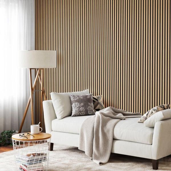 Multipurpose Dark Wood Veneer Slats Wall Soundproof Harmless