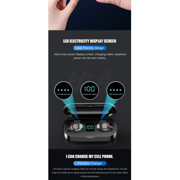 Bluetooth V5.0 Earphone Wireless 8d Surround Stereo HiFi Sound Sport Headphones Wireless Earbuds (with 2000 mAh Power Charging Case, For iPhone Xiaomi)