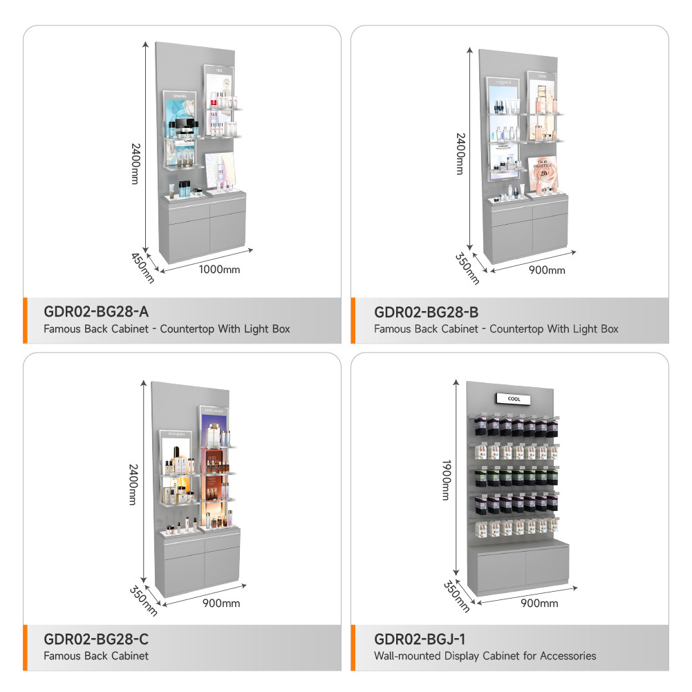 Skincare Display Cabinet Iron Containing Gray Facial Mask Cabinet For Branding Shop Display And Luxury Store Cabinet