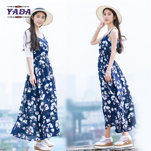 Summer beach floral spaghetti straps maxi latest party designs 100% cotton white dress with good quality