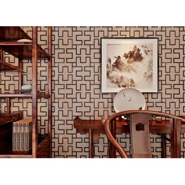 Embossed 3D Home Wallpaper / Modern Vinyl Wallpaper with Coffee Geometric Lattice Pattern