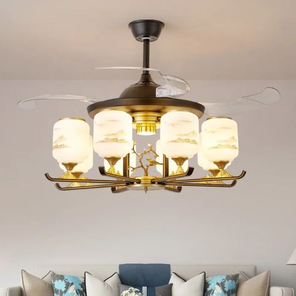 Retractable Blade Modern Folding Fan Light Remote Control Chandelier LED Invisible Ceiling Fan Crystal Light (WH-VLL-29)