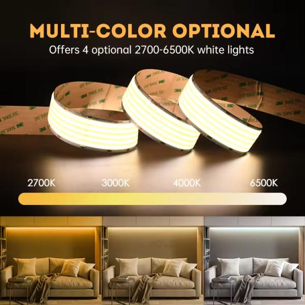 3- Ultra Wide 24V White Warm White COB LED Strip Light for LED Decorative Lighting 90Ra