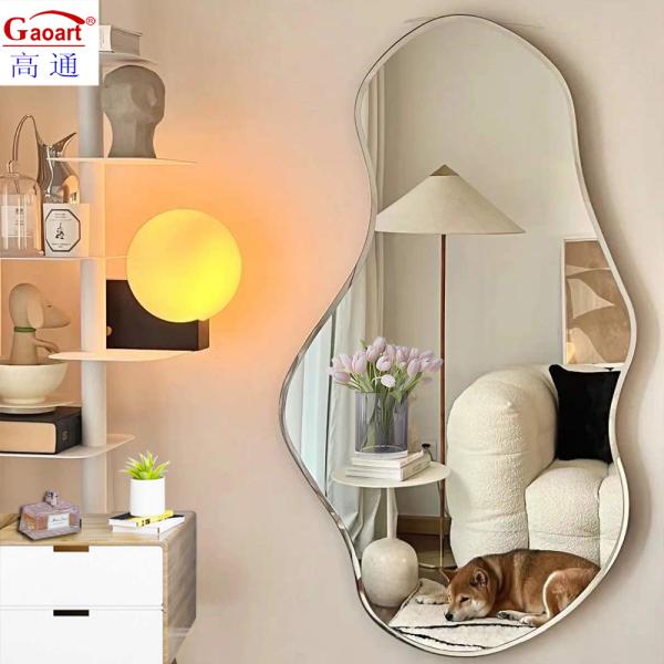 Customized Size Glass Mirror Wall Adhesive Magic Frameless Salon Bathroom Wavy Mirror