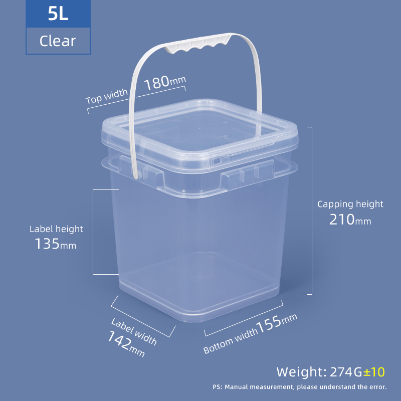White Food Storage Food Grade 5L Rectangular Square Plastic Pail With Lid Handle