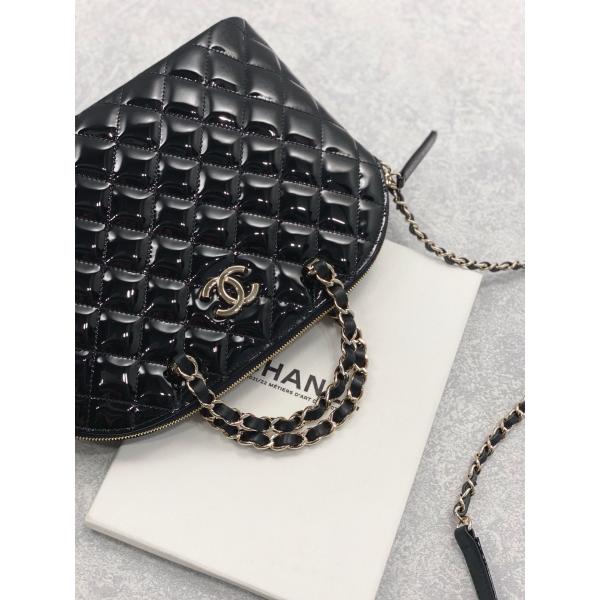 Small Chanel Patent Calfskin Shopping Bag With Retro Lady Style