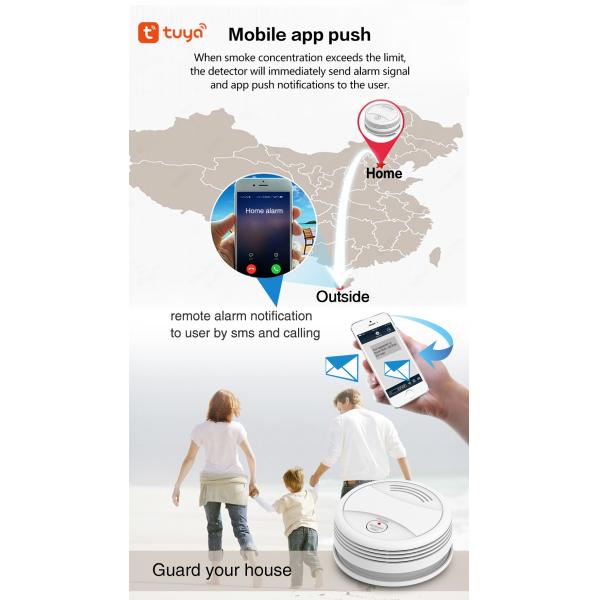 Tuya Smart Home Energy-saving Battery Power Supply Mobile App Push Wifi Smoke Detector