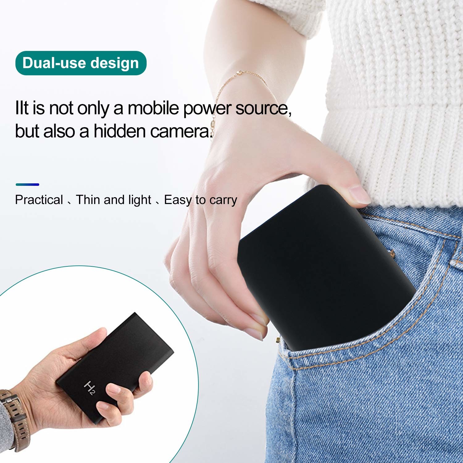 Spy Camera 5000mAh Power Bank Hidden Camera HD 1080P Video Recorder Nanny Mini Security Camera, No WiFi Need