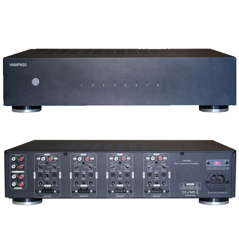 19 Inch Rack Mount 4 Zone Stereo Amplifier 400 Watts With Speaker Selector Volume Control