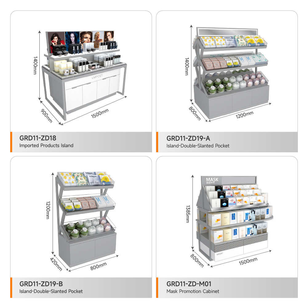 Retail Display Cabinet Grey Wooden Island Cabinet For Smart Store Cabinet And Premium Shop Interior Design