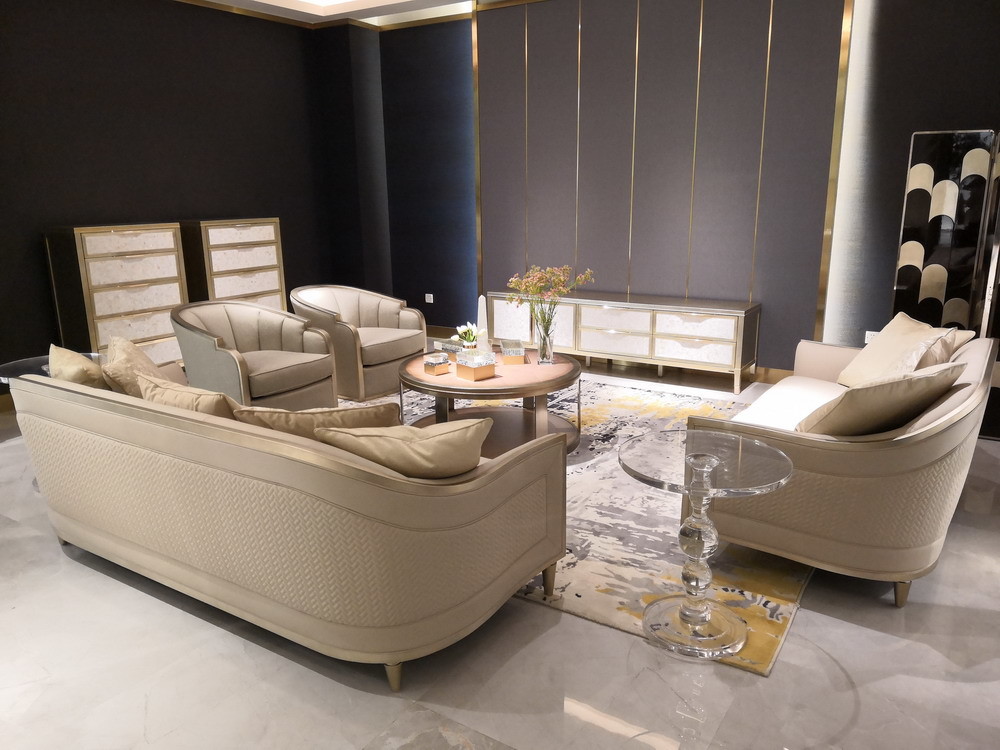 Villa house wardrobe closet in light luxury design Built-in cabinets for cloth and jewelry display wood working counters