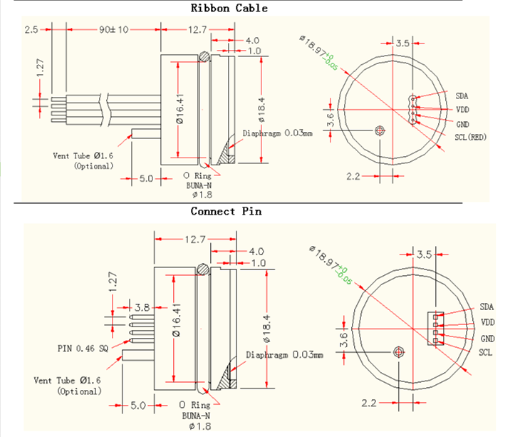Liquid Electronic Pressure Sensor , 0.2% Smart Pressure Transducer I2C SPI
