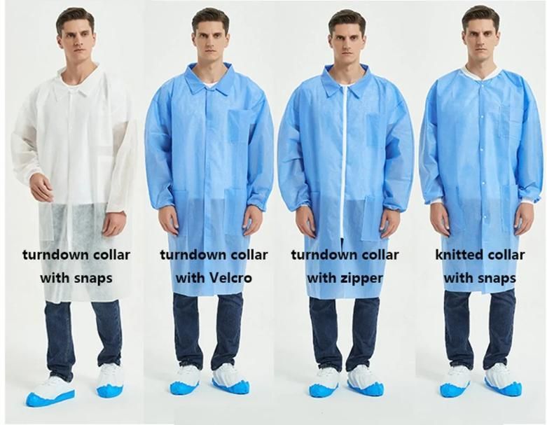 OEM/ODM Wholesale Microporous/PP/SMS Disposable Lab Coat with Snaps Buttons