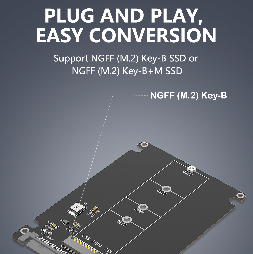 M.2 Key B to 2.5 SATA Enclosure Adapter for NGFF SSDs