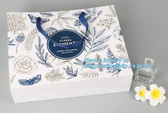 Custom paper bag with handle coated white paper bag printing pattern flower carrier bag,Flower carrier paper bags with d