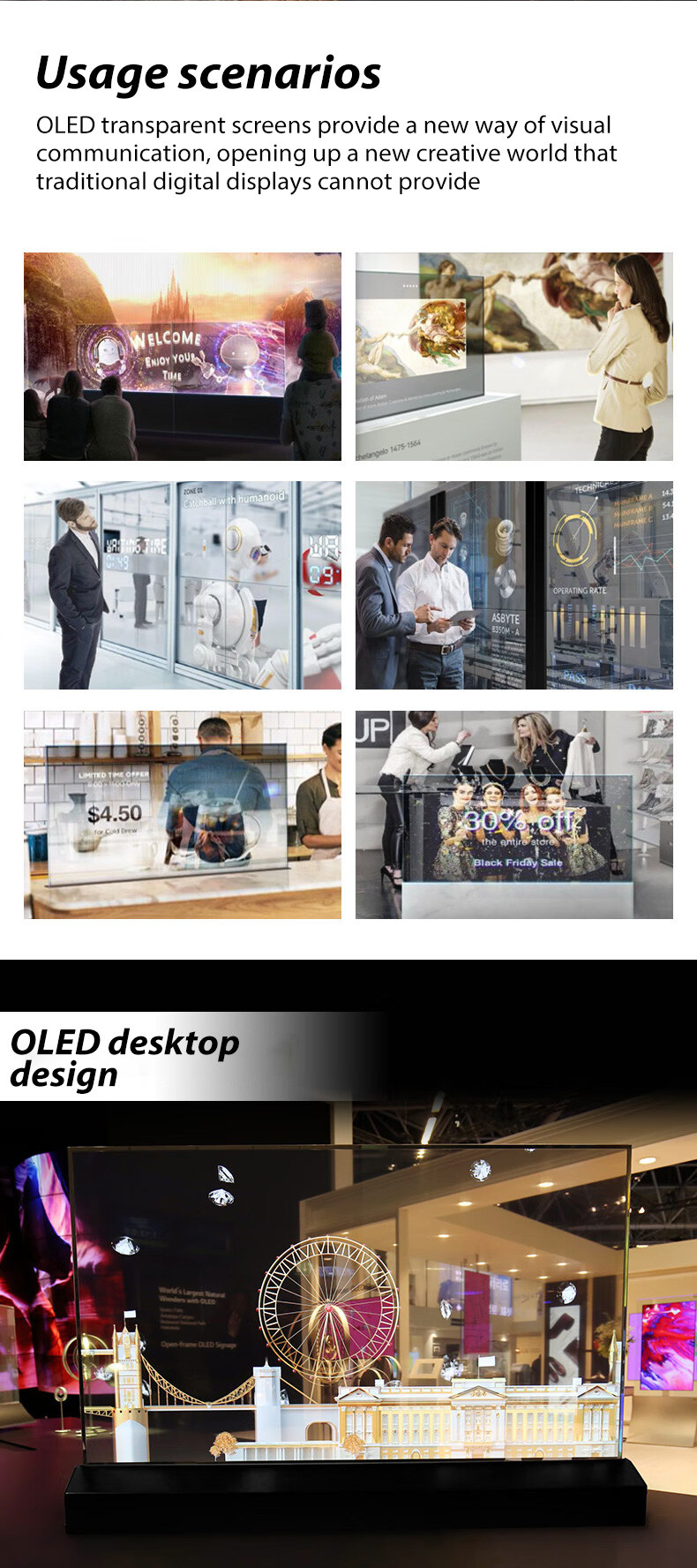 OEM ODM Transparent OLED Screen , 55 Transparent OLED Display
