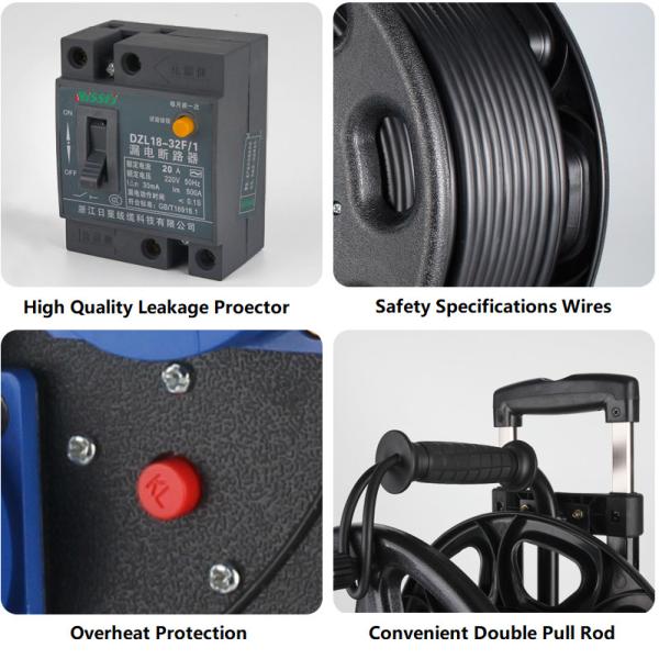 4 Way General Sockets IP44 Retractable Extension Cable Reel Drum 20m 50m 100m Customized Length