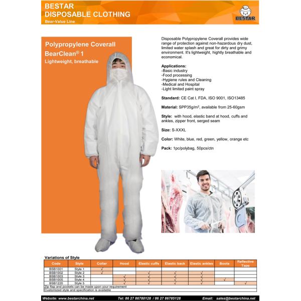 Disposable Single Use SPP Polypropylene Breathable Anti-Dust Coverall for Clean Rules