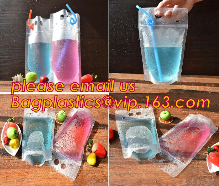 biodegradable eco-friendly FDA clear juice sealed drink pouches translucent reclosable hand held zipper plastic drinking