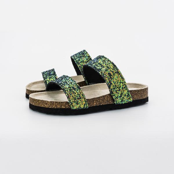 Green Shiny Slip Resistant Eva Slide Sandal With Double Strap