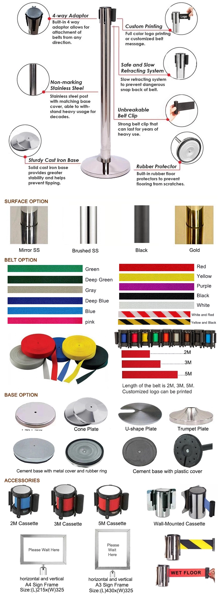 Sign Holder Frame For Hotel Rope Queue Line Stanchion Post Events Stanchion
