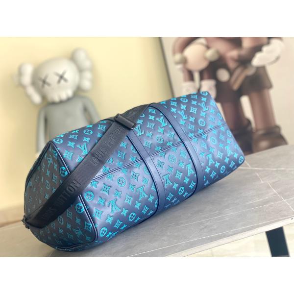 Large Branded Mens Bag Keepall BANDOULIÈRE 50 Blue Boston Bags