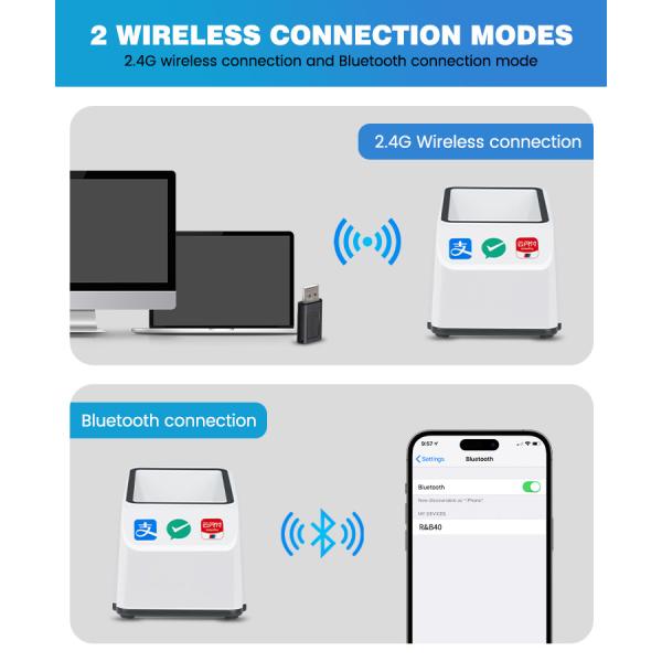 Wireless QR Code Reader Alipay Wechat Mobile Payment 1D 2D Desktop Payment Barcode Scanner