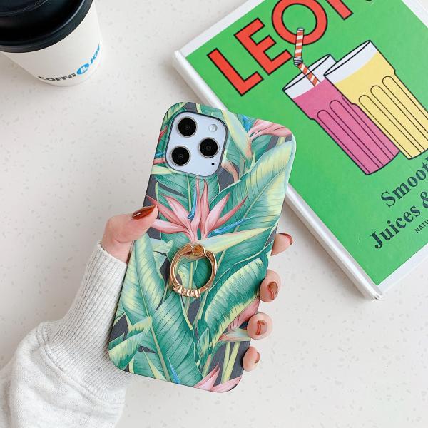 Anti Drop Finger Grip Phone Case IMD TPU Floral Pattern Ring Holder for Iphone 12