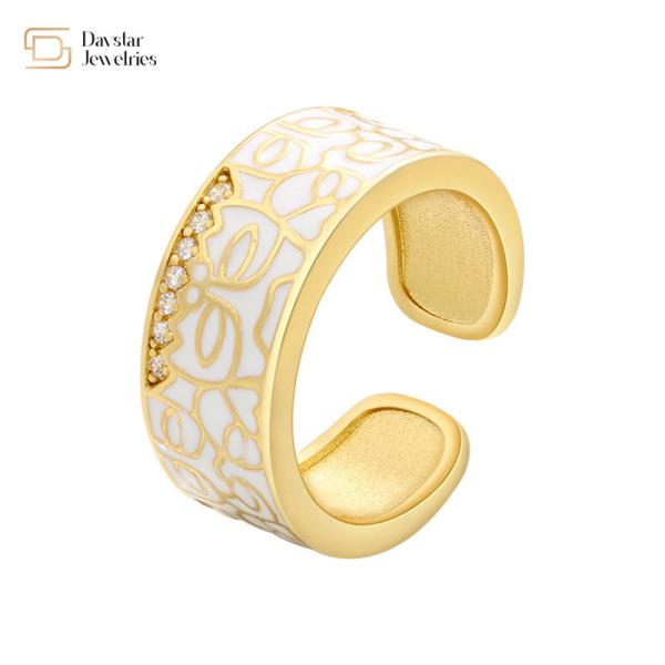 Enamel Gold Plated Adjustable Wide Band Rings , Colorful Dripping Oil Rings