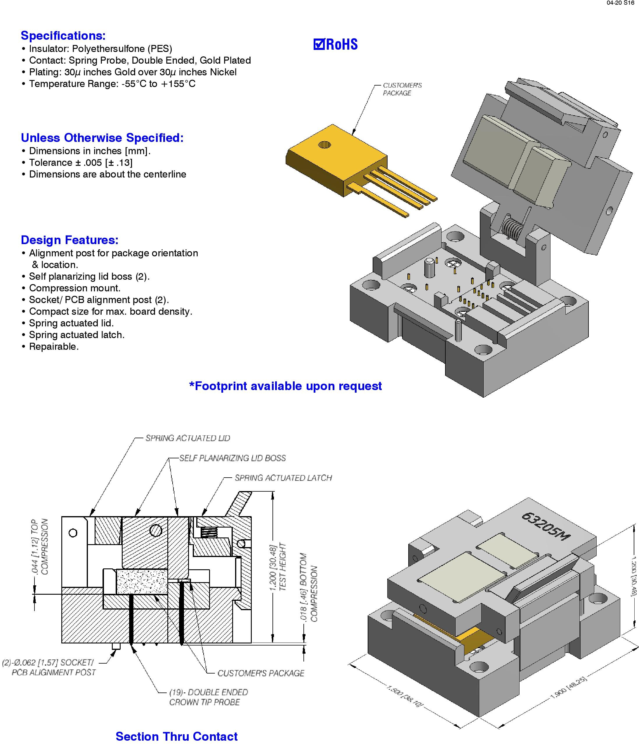 Double Ended Azimuth Carrier Test Socket With Contactor Gold Plated Azimuth Socket