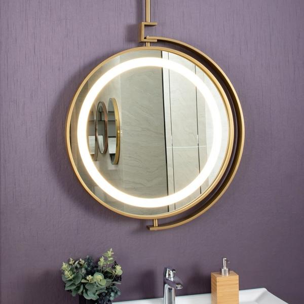 Quality Transform Your Bathroom with Golden Framed LED Lighted Round Wall Mirror for sale