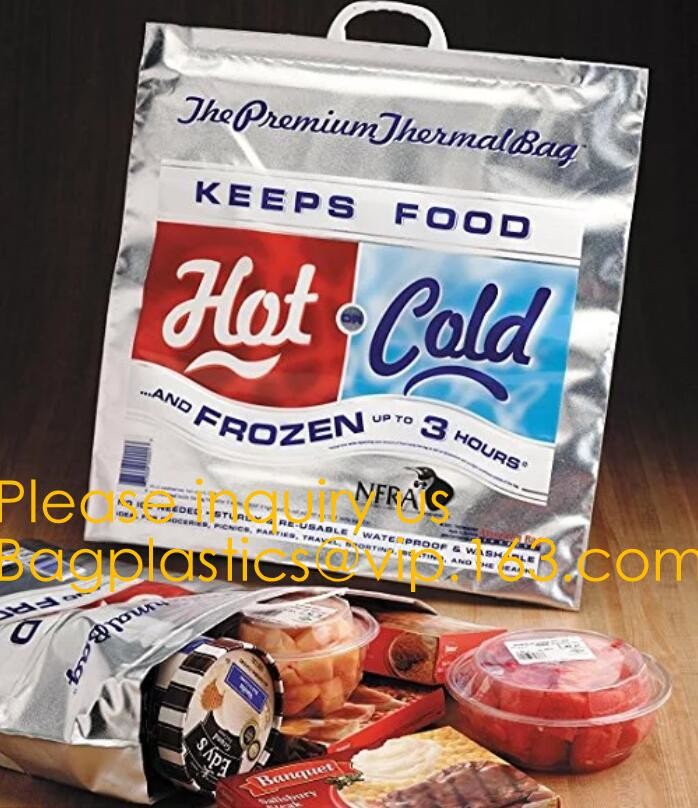 Custom Packing Aluminum Foil Zip-Lock Grocery Handle Thermal Insulation Cooler Bag For Outdoors,Promotional Insulated La