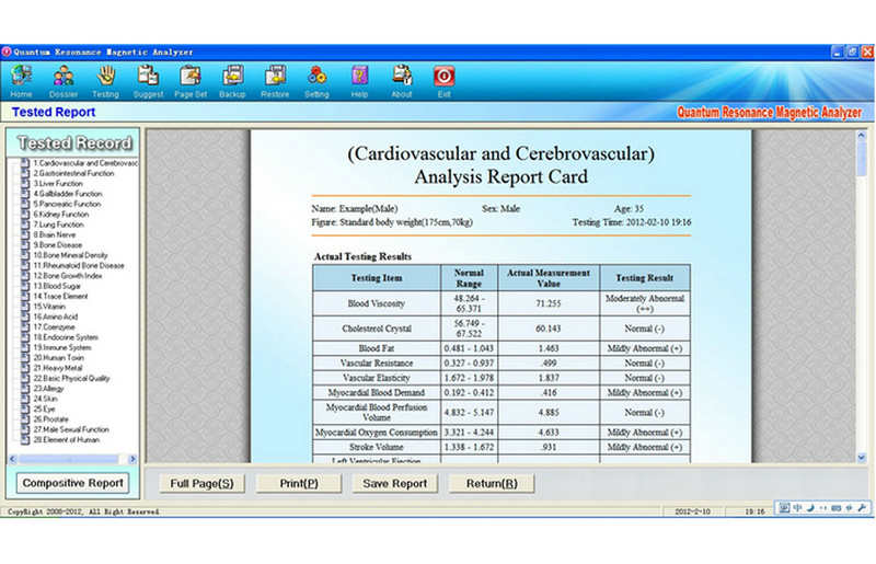 Quantum Weak Magnetic Resonance Analyser , Body Health Machine 38 Reports
