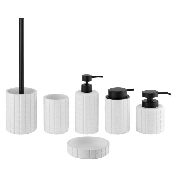 Polyresin Bath Accessories Sets Square Shape With Square Box Polyresin Soap Dispenser Toilet Brushes