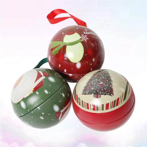 Christmas Tree Baubles Ornaments Tinplate Candy Tin Box Xmas Tree Ball Pendant Kids Holiday Surprise Gift