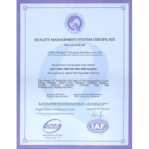 ZhongLi Packaging Machinery Co.,Ltd. Certifications