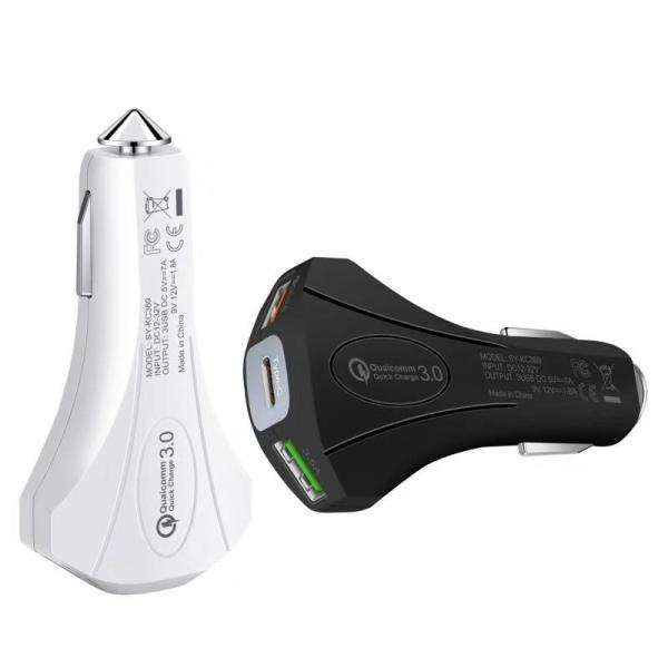 7A 3 USB CAR CHARGER QC3.0 TYPE-C+ USB Universal Compatible USB CAR CHARGER for all electronics cheap price model 369
