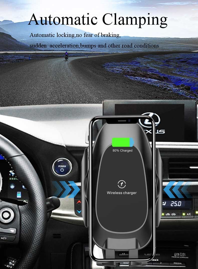 Auto Clamping 10W Car Cellphone Wireless Charger With Suction Cups