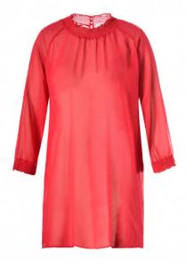 China Red Ladies Plus Size Dresses With Collar And Smock Cuff In Chiffon Fabric wholesale