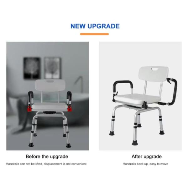 Adjustable Height with Removable Back 360 Degree Rotary Shower Chair with Armrests and Back