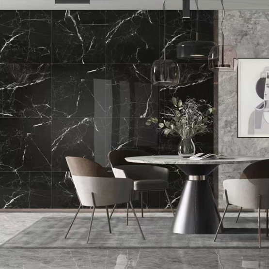 Modern Design Style Black and White Marble Bathroom Strip Tiles with Golden Vein