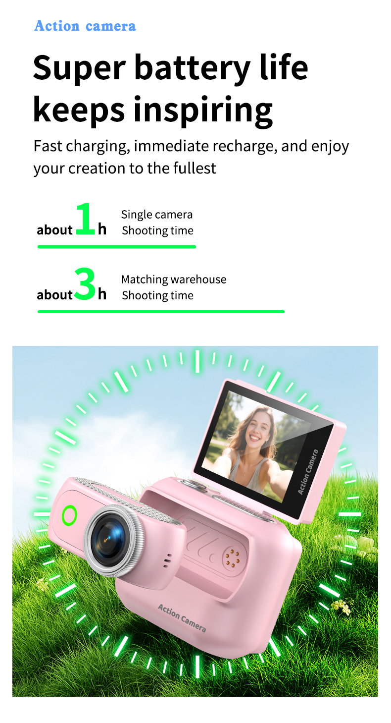 DLC Portable Magnetic Action Camera Reversible Display Screen for Outdoor Vlog Slow Motion Time Lapse Multi Angle Shooting
