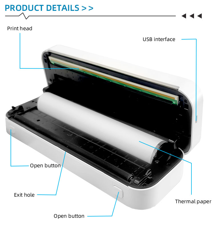 NO Color Print Speed Handheld Mini Portable Usb Thermal Printer Max Paper Size 210mm
