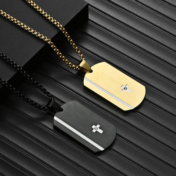 Square Religious Cross Engraved Necklace for Men Stainless Steel Cross Pendant Men's Cross Necklace Christian Jewelry