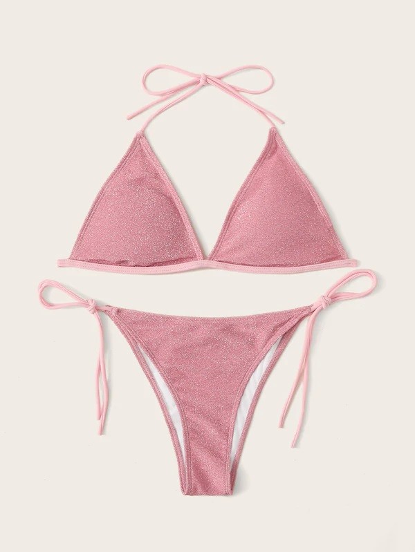 Tiered Layer Tie a Knot Front Top With Low waist Bikini swimsuit high cut