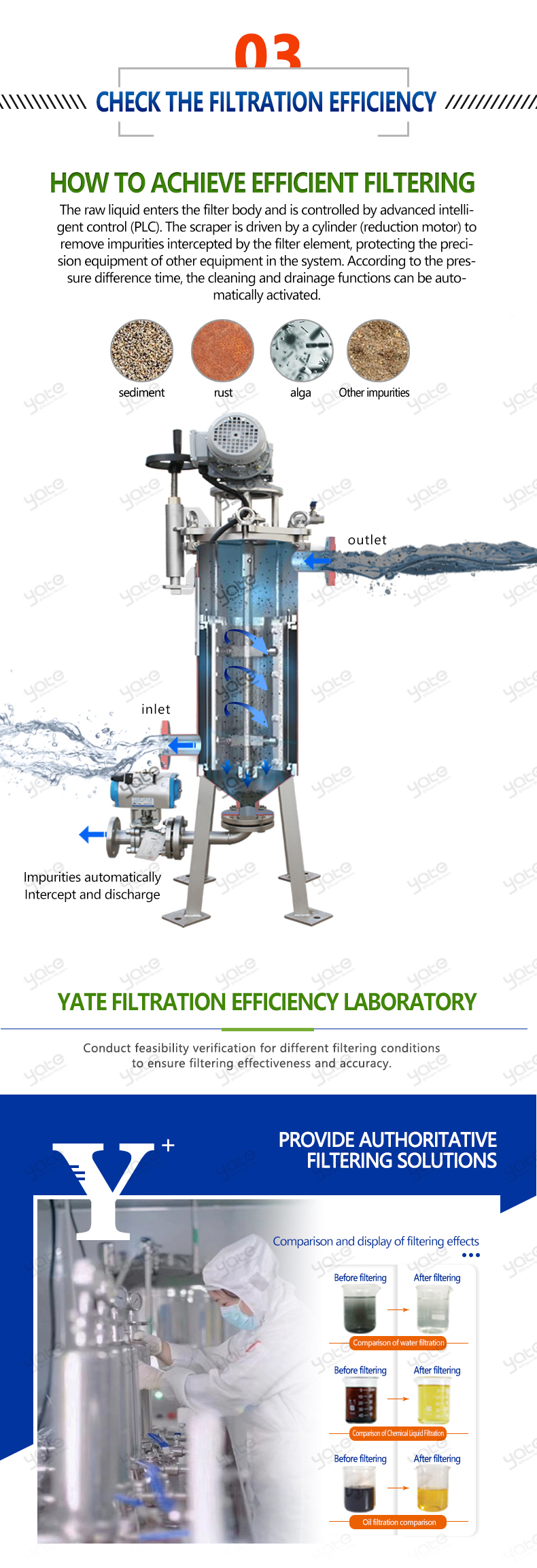 Mango Fruit Juice Solid Liquid Impurity Filter Machine with Automatic Internal Scraper and Self Cleaning Filter Housing