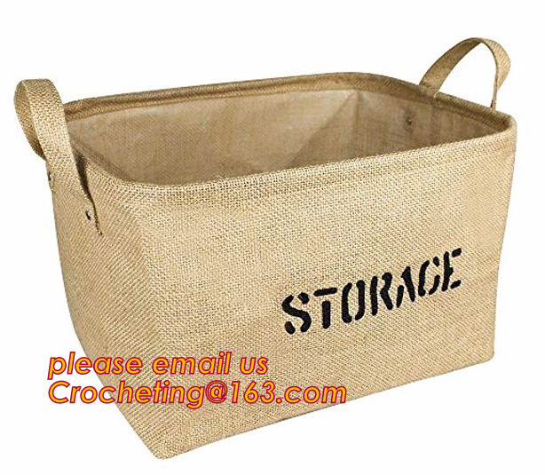 JUTE STORAGE BASKET WITH COTTON ROPE HANDLES,Burlap fabric jute toy storage basket for home storage organization bagease