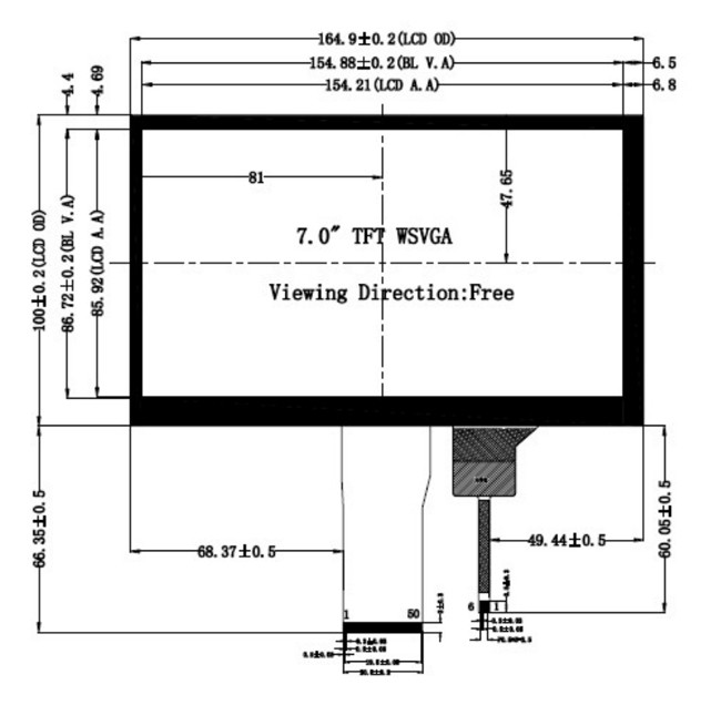 7 Inch TFT LCD Touch Screen Module 1024x600 IPS Full Viewing Angle RGB Interface